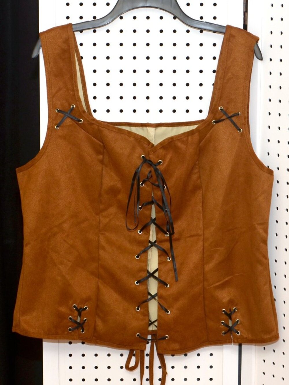 Women's LARGE Brown Renaissance Pirate Laced Corset Costume Vest Top